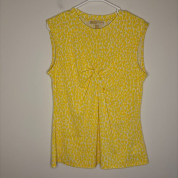 MICHAEL KORS NEW Sleeveless Blouse Womens L Yellow Twist Stretch Flowy Bright - Picture 5 of 6